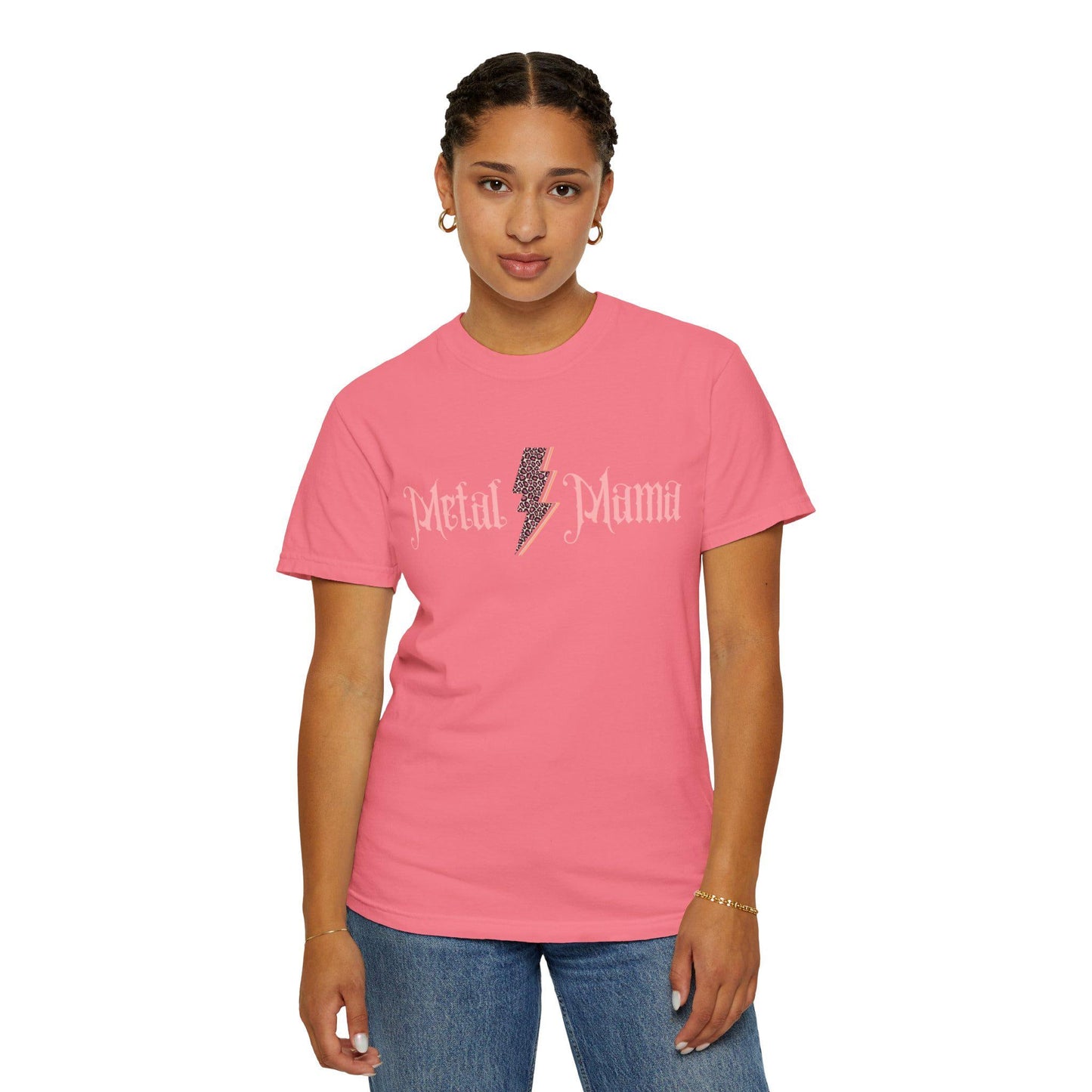 Metal Mama Graphic Tee Pink Leopard Bolt Edition