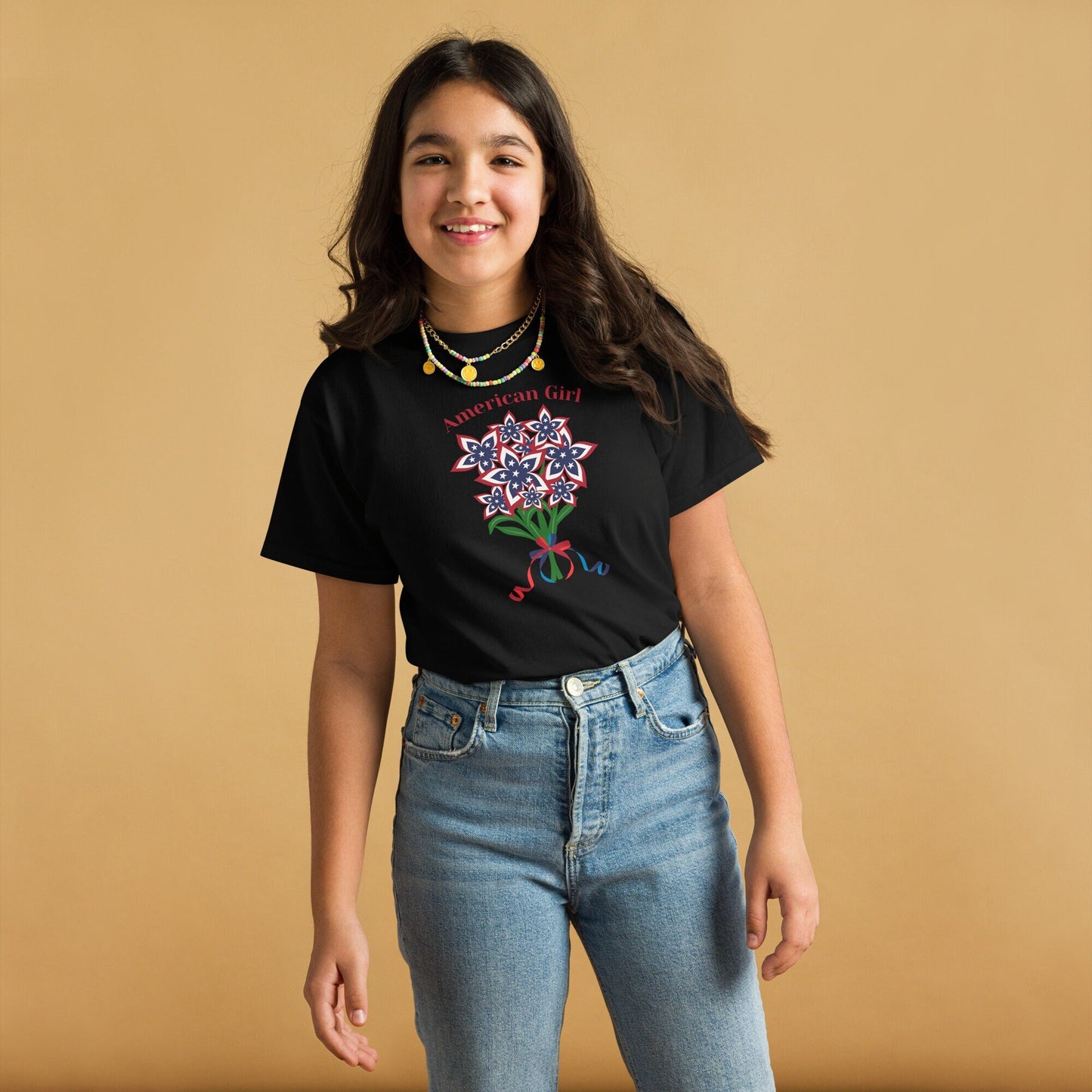 Bloom with Pride: American Flag Flower T-Shirt