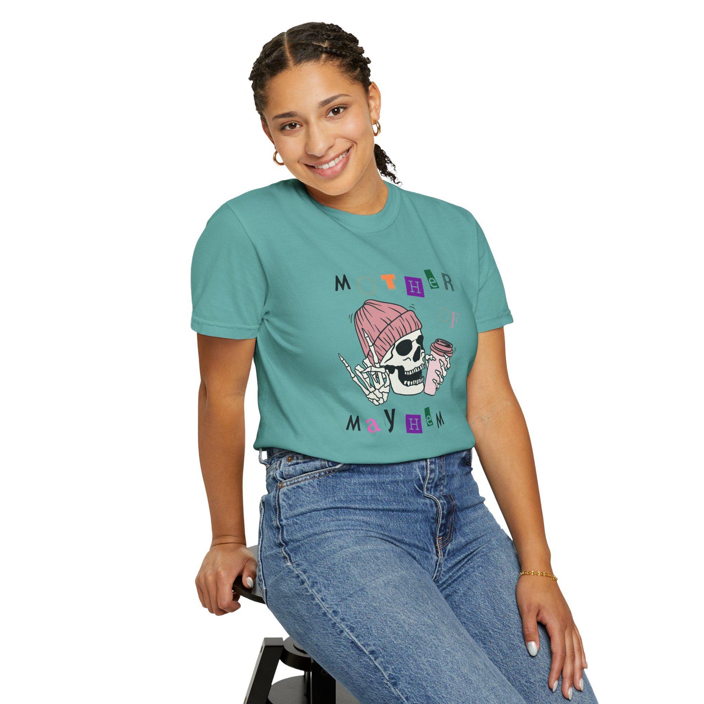 Mother of Mayhem Rockin Skull and Coffee Graphic Tee
