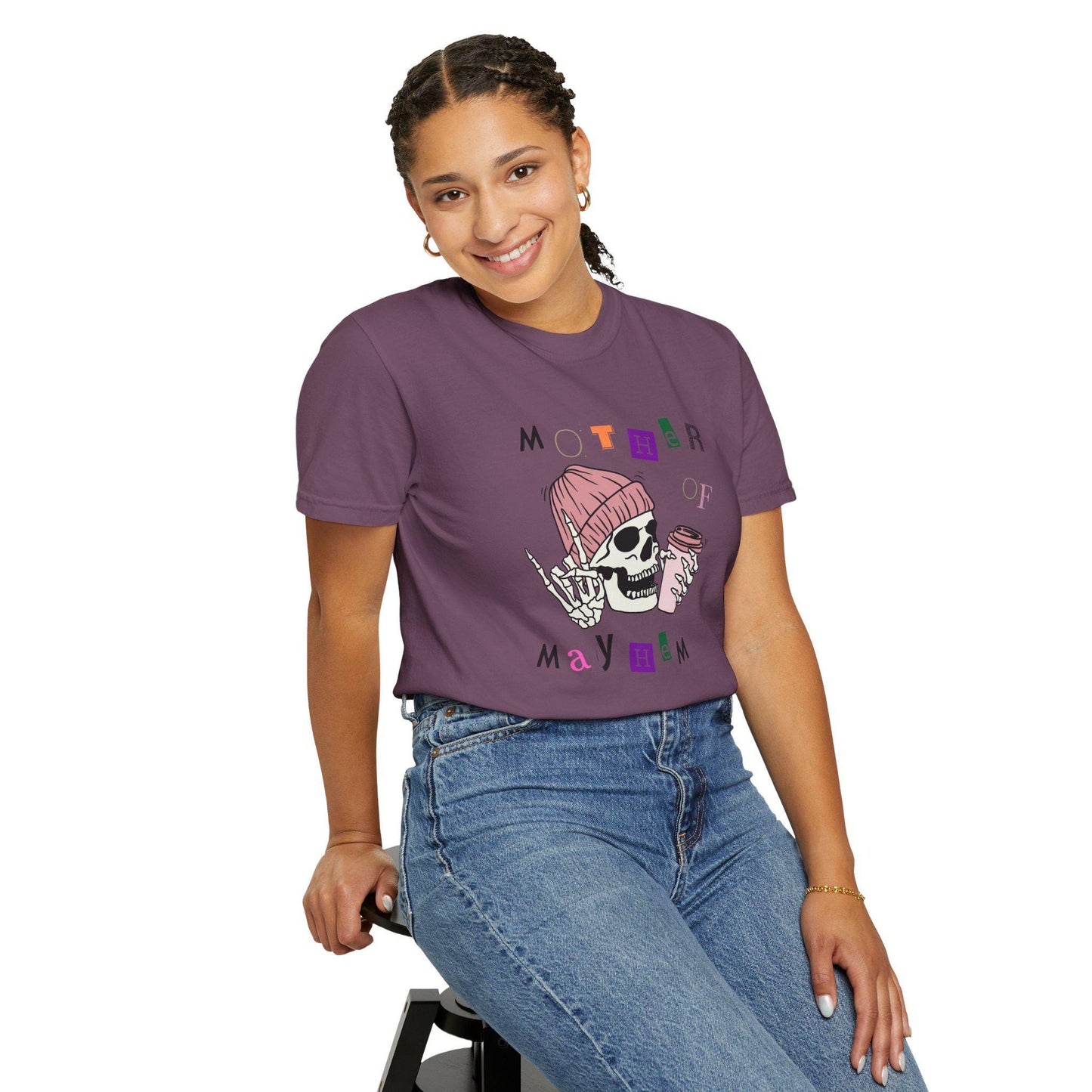 Mother of Mayhem Rockin Skull and Coffee Graphic Tee