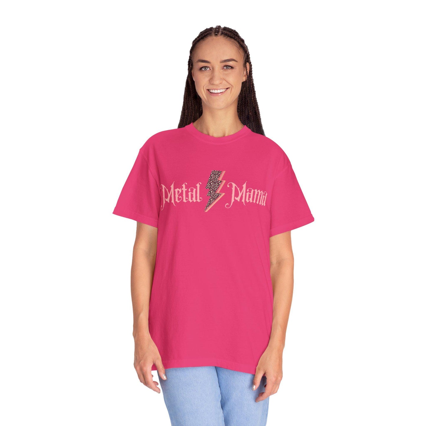 Metal Mama Graphic Tee Pink Leopard Bolt Edition