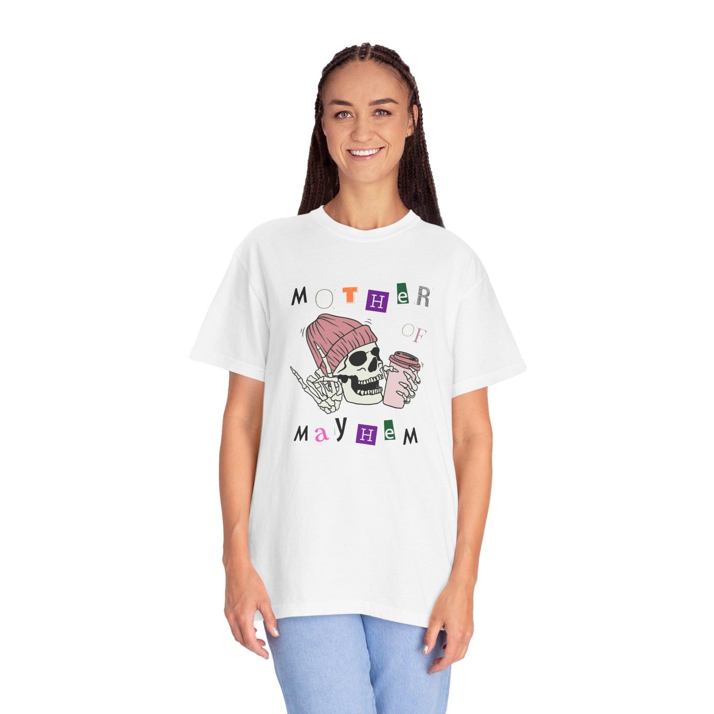 Mother of Mayhem Rockin Skull and Coffee Graphic Tee