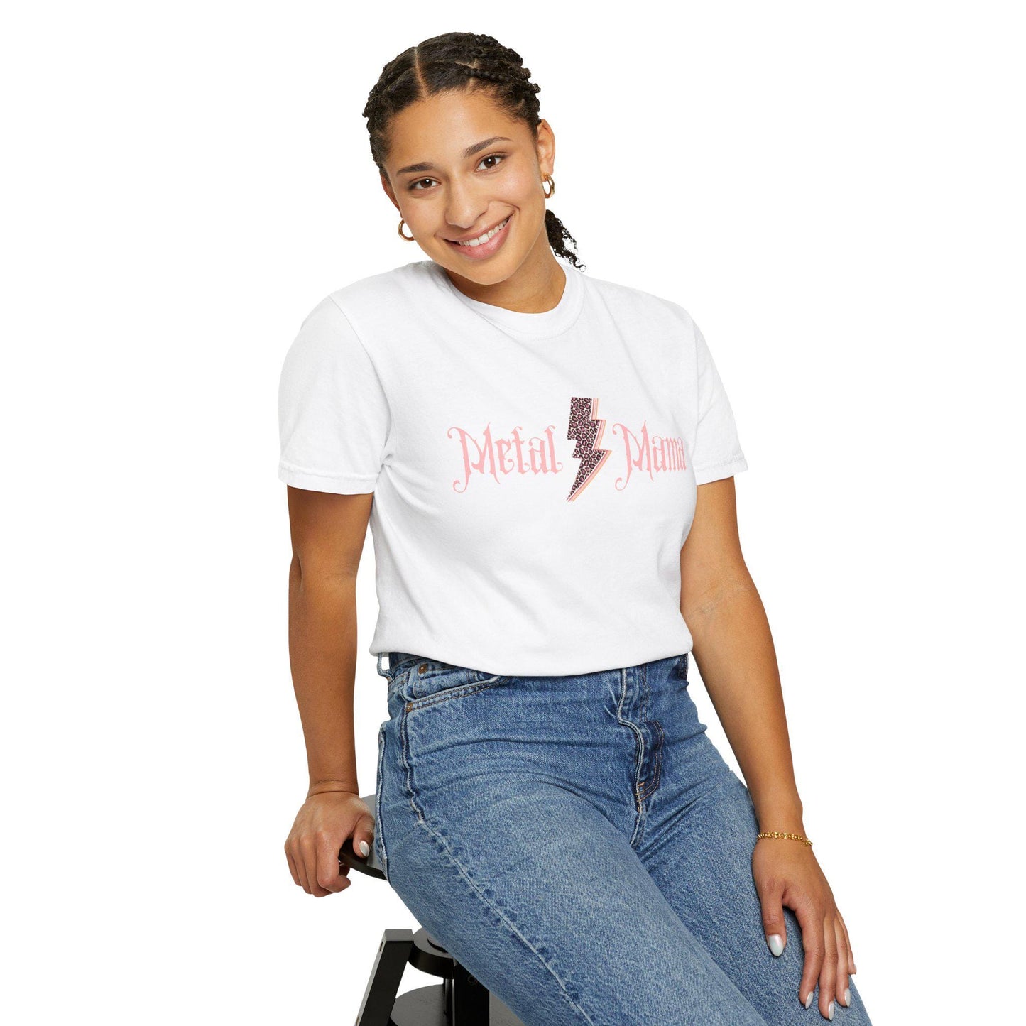 Metal Mama Graphic Tee Pink Leopard Bolt Edition