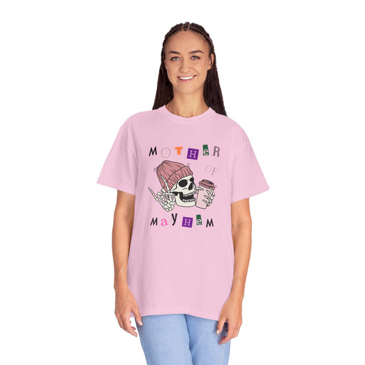 Mother of Mayhem Rockin Skull and Coffee Graphic Tee